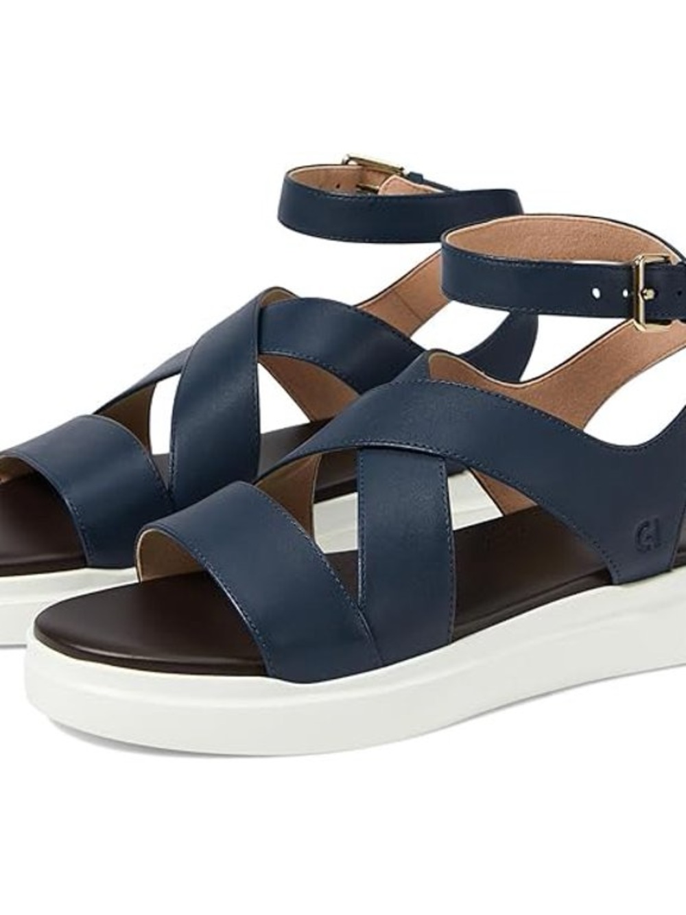 Women’s Cole Haan Navy Leather Crisscross Ankle-Strap Sandals with White Sole